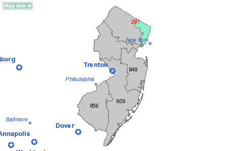 Area Code 201 Map