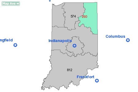 Area Code 260 Map