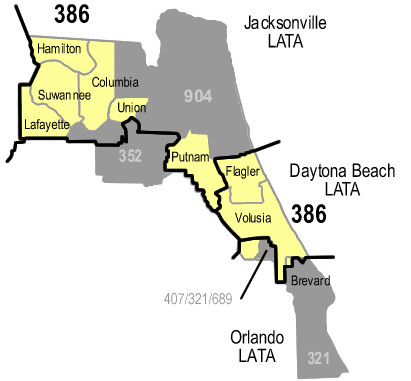 Area Code 386 Map