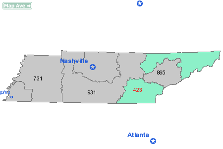 Area Code 423 Map