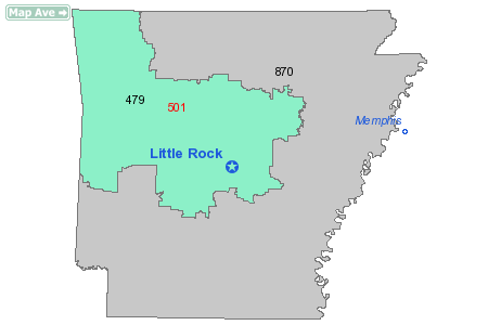 Area Code 501 Map