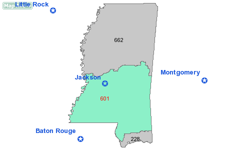 Area Code 601 Map