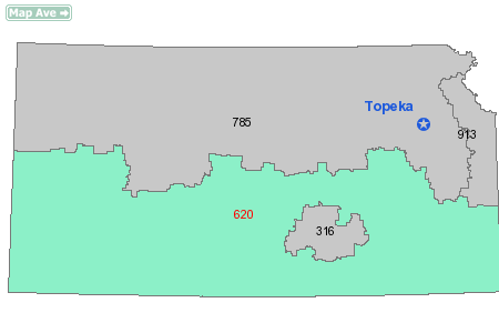 Area Code 620 Map