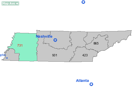 Area Code 731 Map