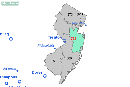 Area Code 732 Map