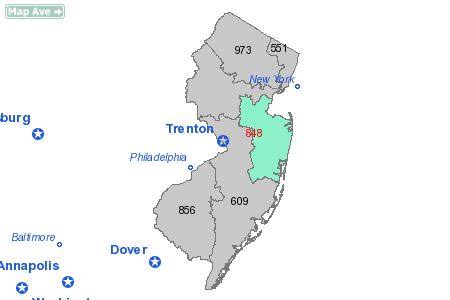 Area Code 848 Map