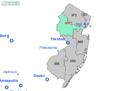 Area Code 908 Map