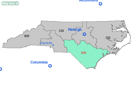 Area Code 910 Map