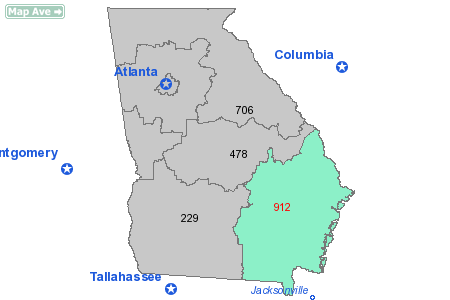 Area Code 912 Map