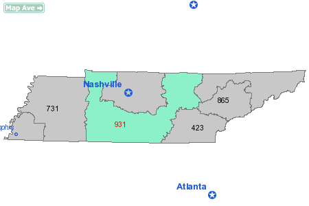 Area Code 931 Map