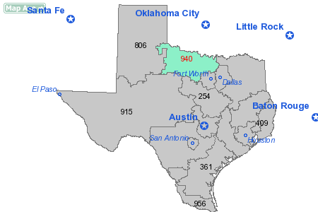 Area Code 940 Map